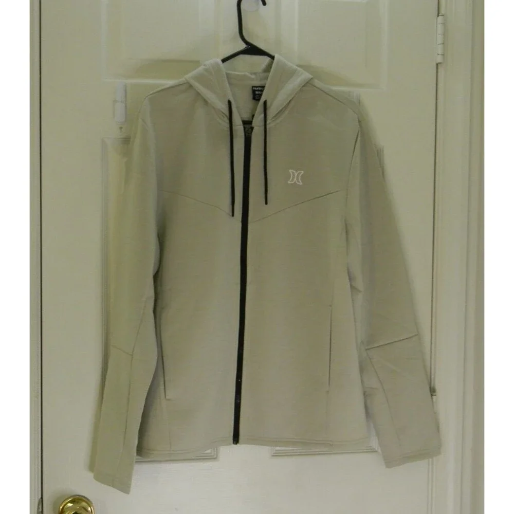 Hurley Exist Icon Extreme Zip Up Hoodie in Bone Scuba Pockets Beach NWT - Picture 1 of 4